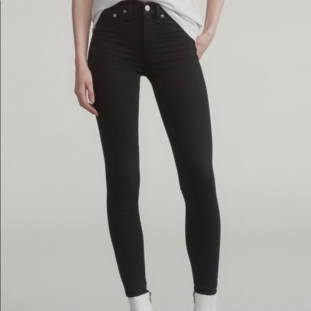 Rag & Bone black high rise skinny jeans.